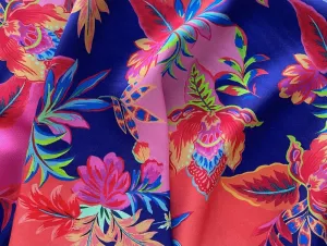 63" Panel - Magically Enticing Nighttime Tropical Blooms  Rayon Challis (Made in Italy)