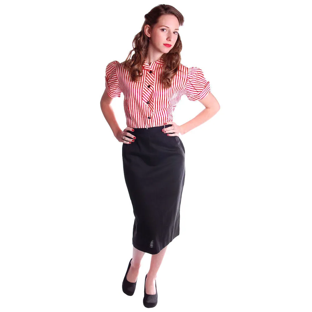 Adorable Vintage Pencil Skirt Black Cotton NOS 1950S 24" Waist S Andrea