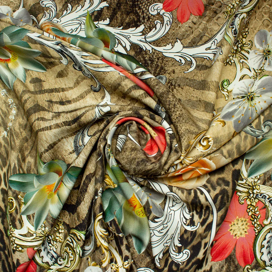 Animal & Floral Printed Silk Satin Backed Crêpe (A 2.25m)