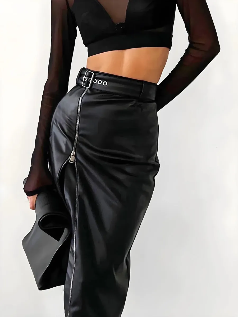 Baddie Zip Up Slit Midi Pencil Skirt