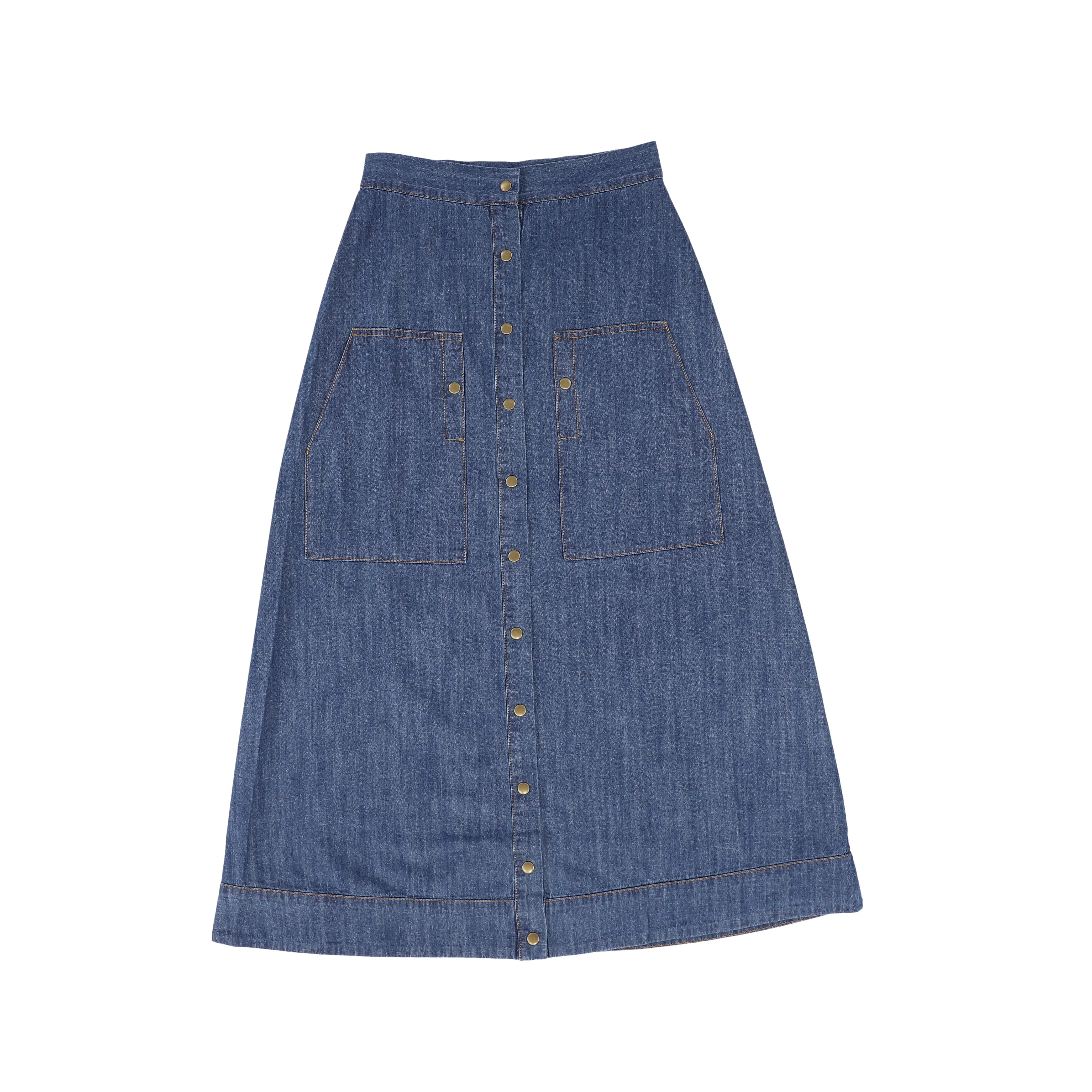 Bamboo Denim Button Maxi Skirt