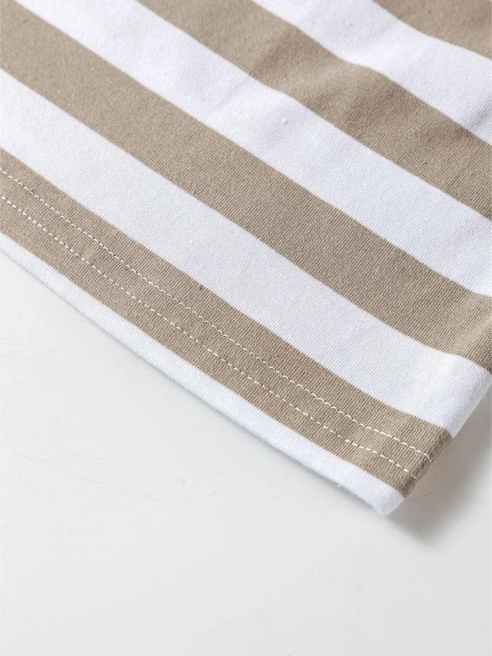 Beige and White Striped Boat Neck Top