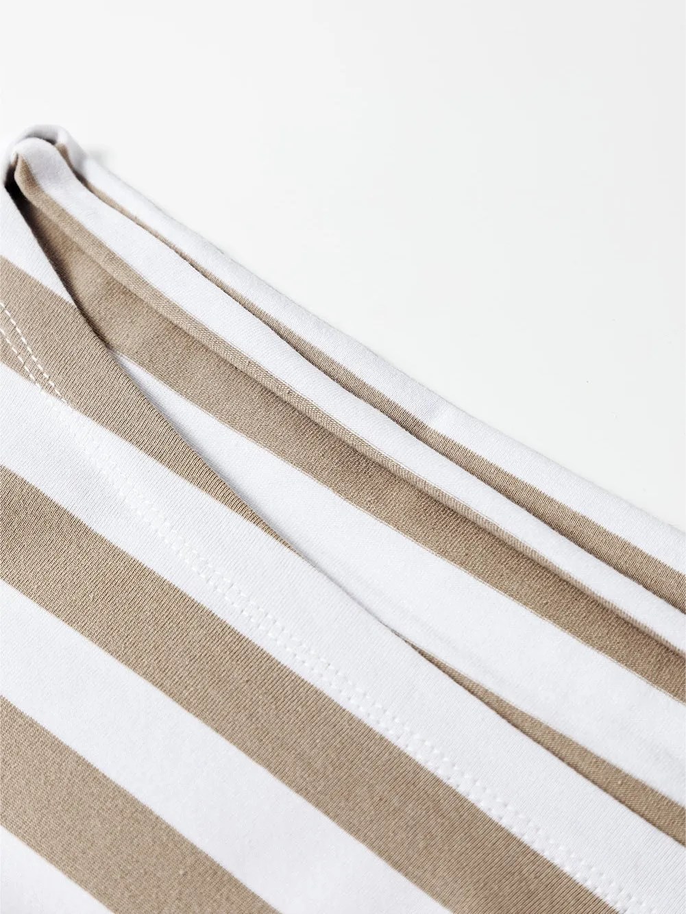 Beige and White Striped Boat Neck Top