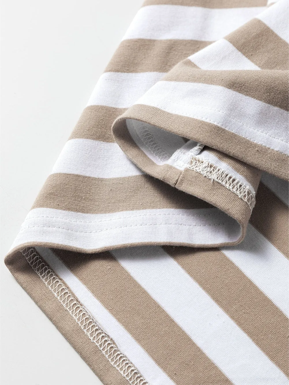 Beige and White Striped Boat Neck Top