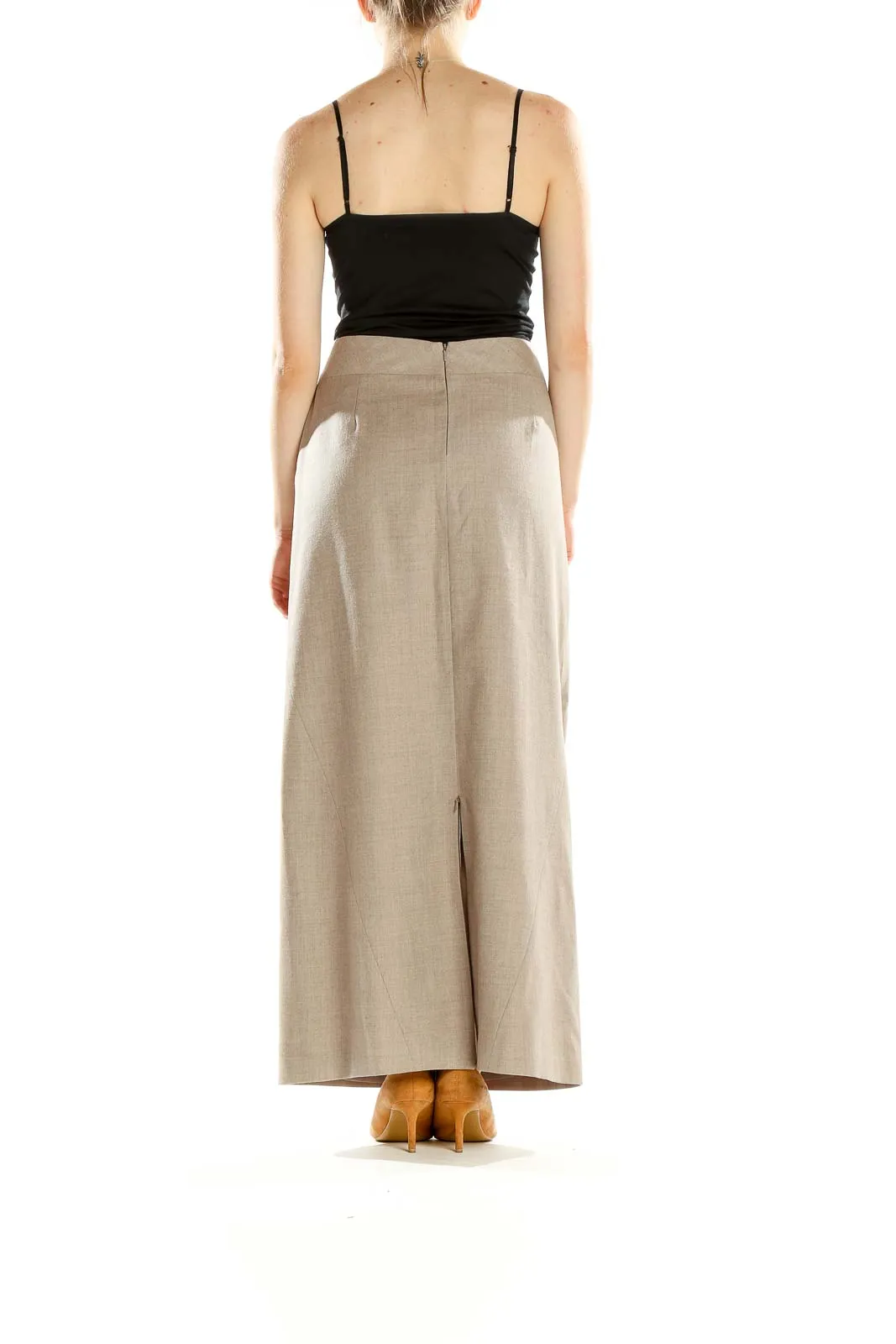 Beige Classic A-Line Maxi Skirt