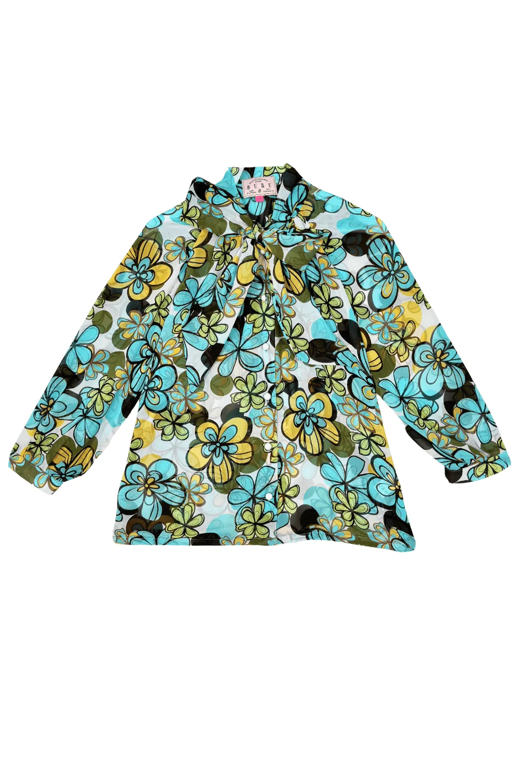 Big Bow Blouse - Aqua Daisy