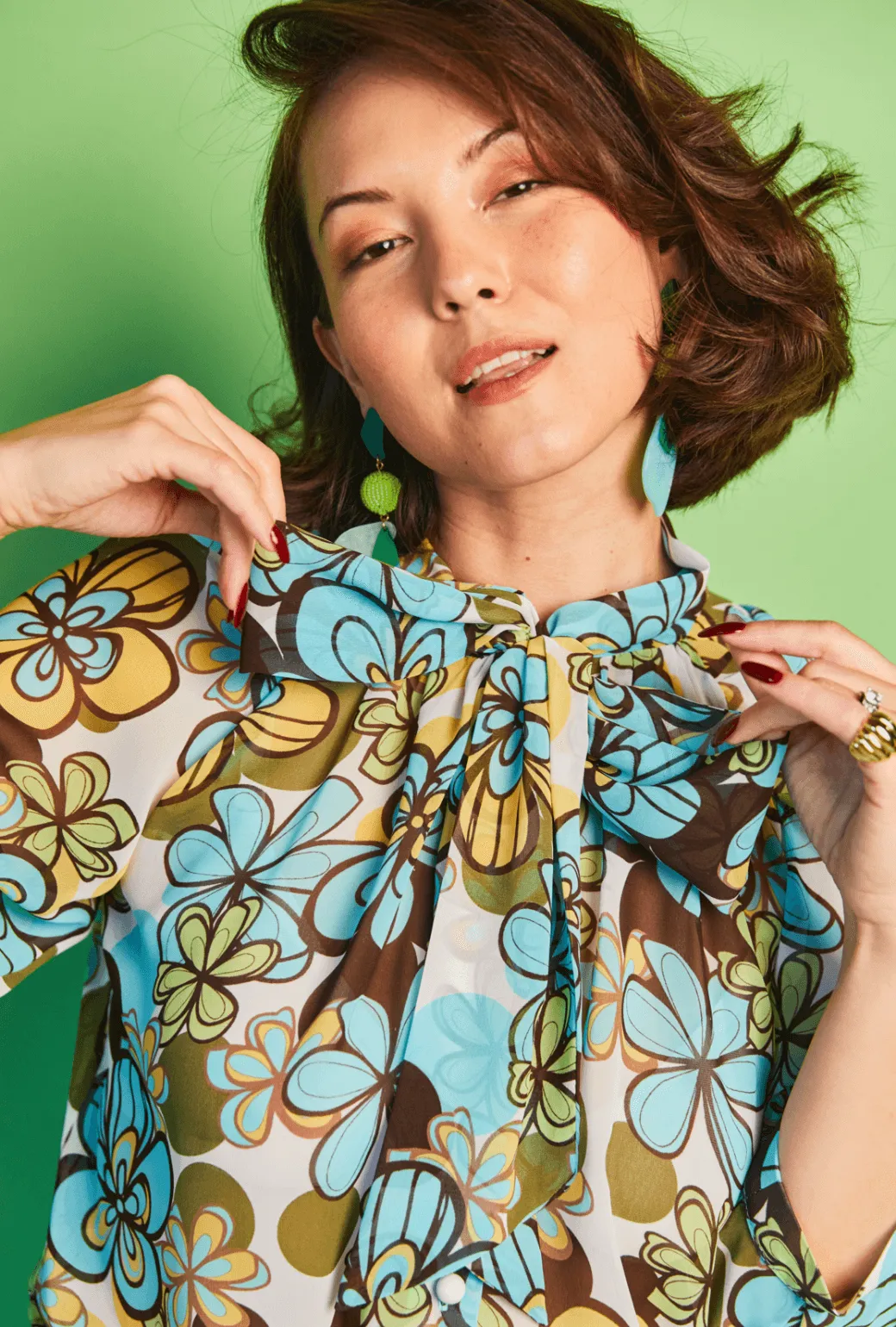 Big Bow Blouse - Aqua Daisy