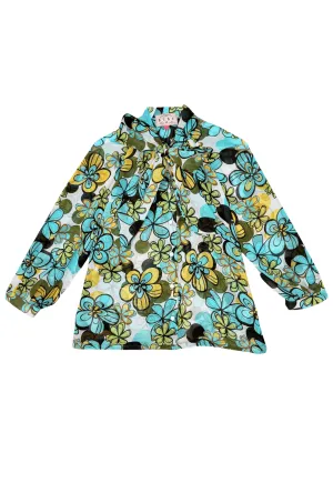 Big Bow Blouse - Aqua Daisy