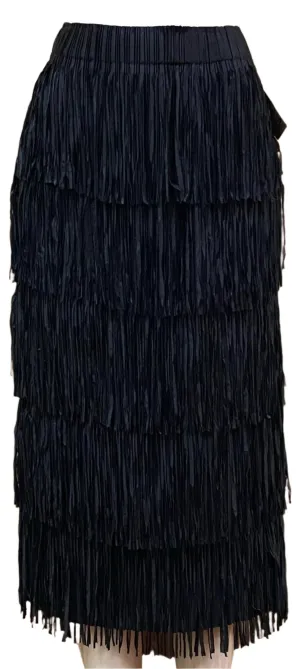 Black All Over Fringe Skirt