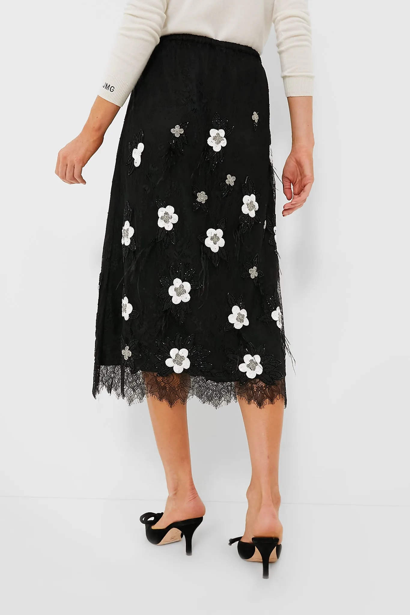 Black Bethany Lace Midi Skirt