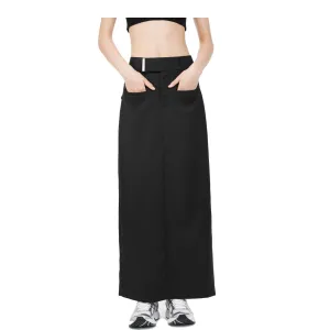 Black Custom Metal Clip Side-Slit Mid-Length Skirt