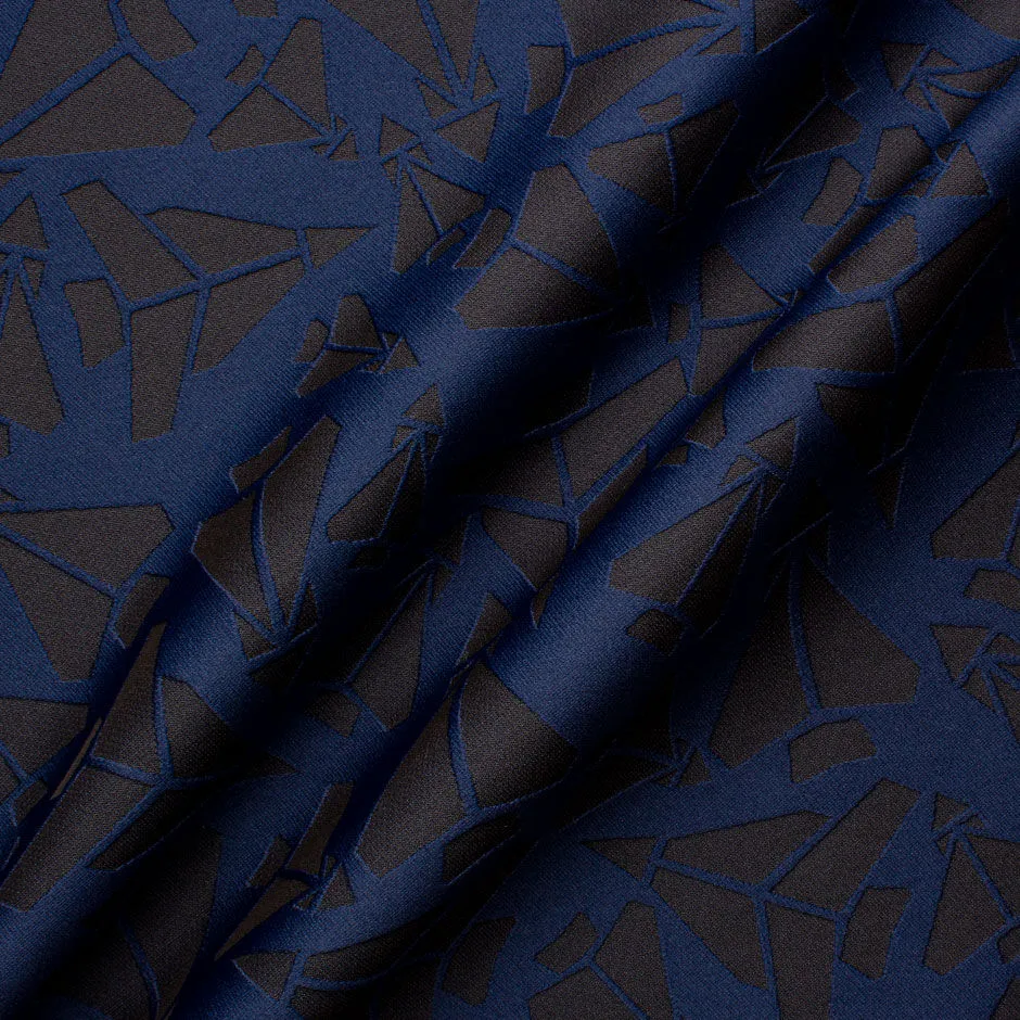 Blue & Black Abstract Airplane Jacquard Brocade