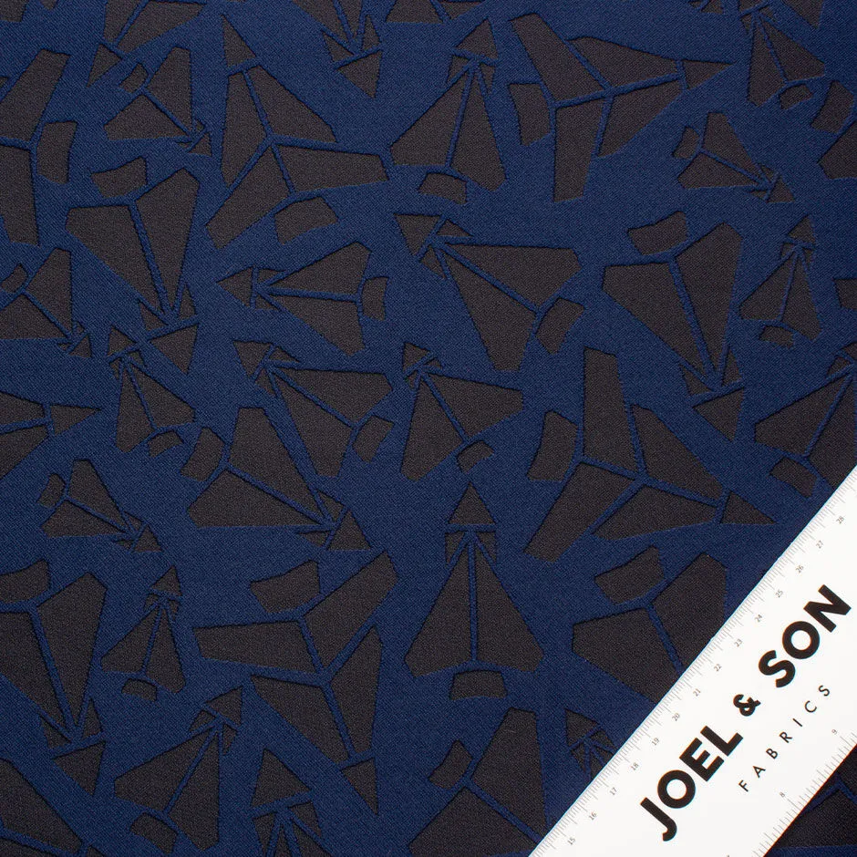 Blue & Black Abstract Airplane Jacquard Brocade