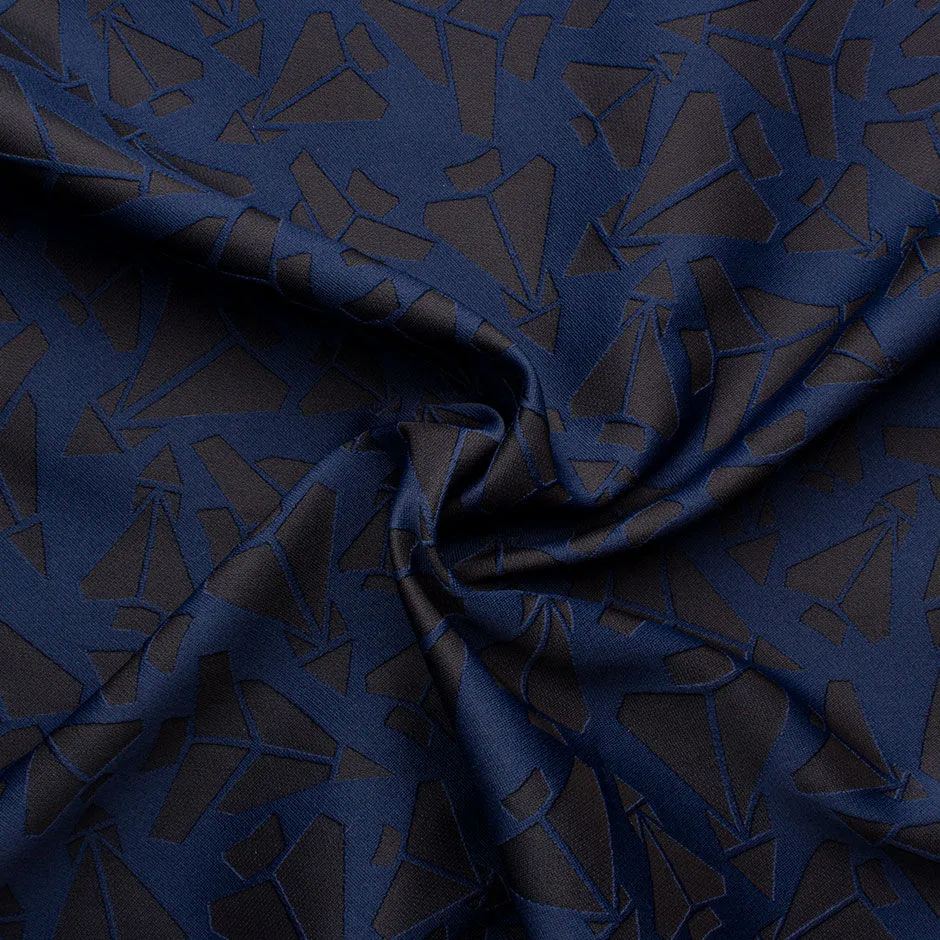 Blue & Black Abstract Airplane Jacquard Brocade