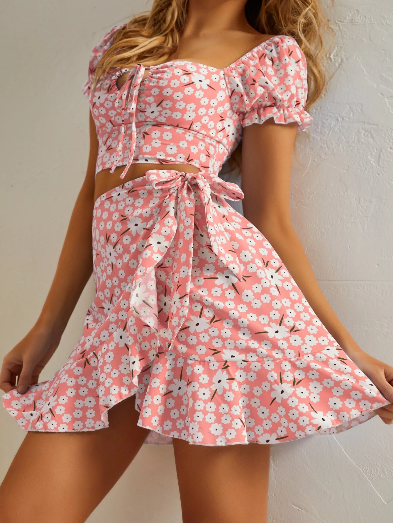 Boho Ditsy Floral Ruffle Hem High Waist Short Women Skirts