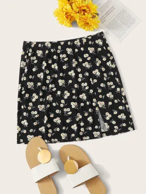 Boho Ditsy Floral Split Natural Mini Women Skirt