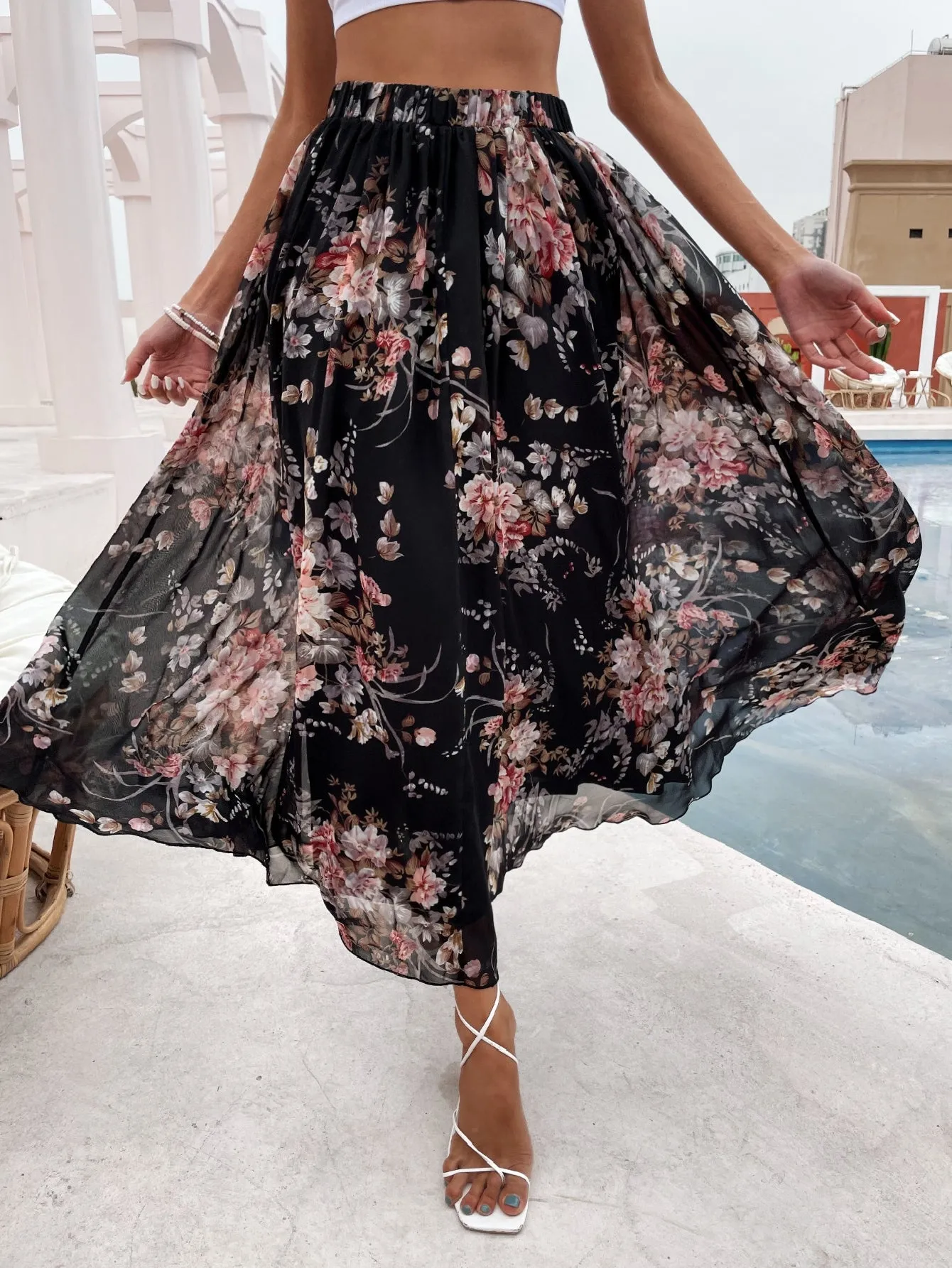 Boho Floral High Waist Maxi Women Skirt