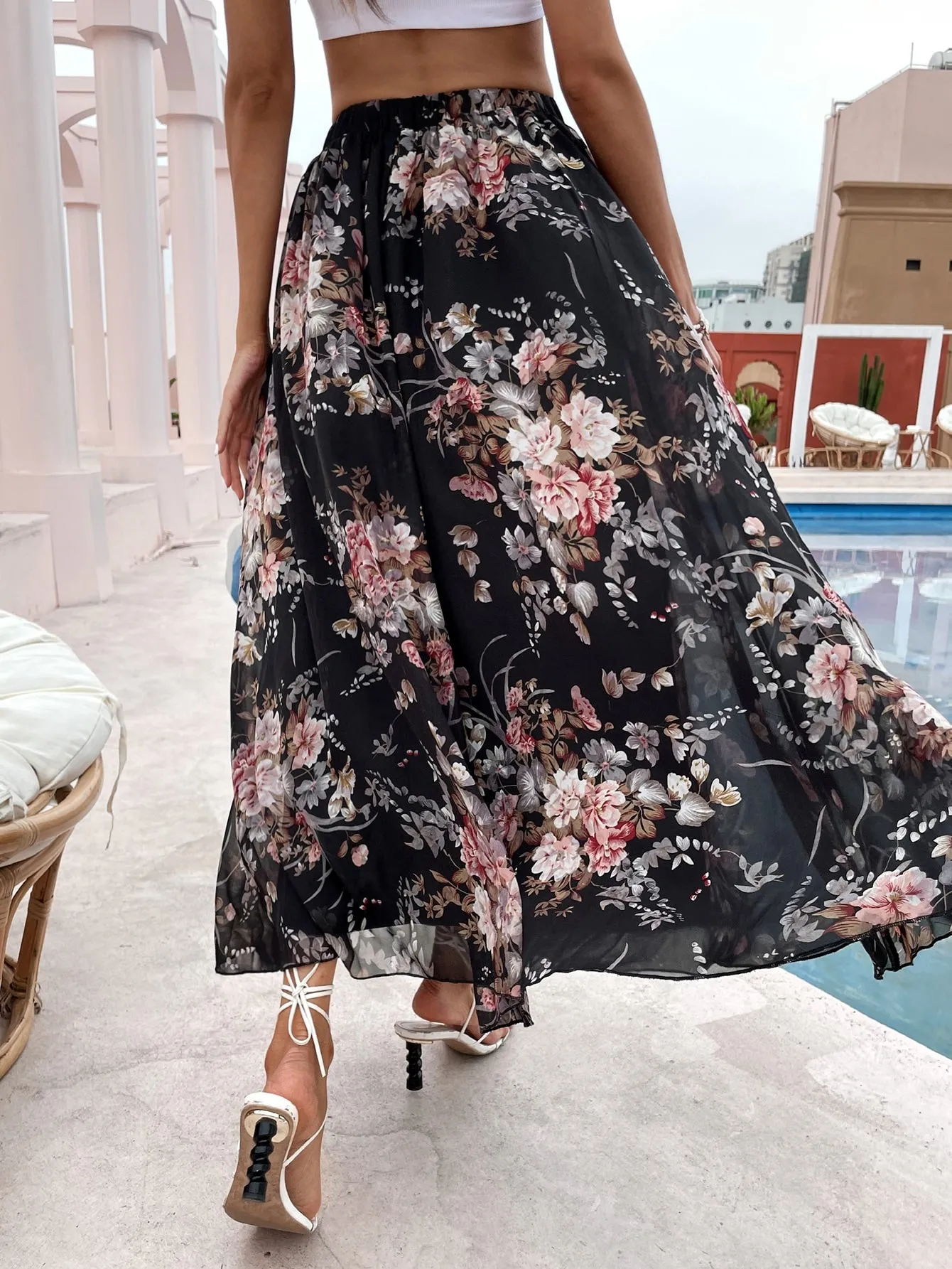 Boho Floral High Waist Maxi Women Skirt