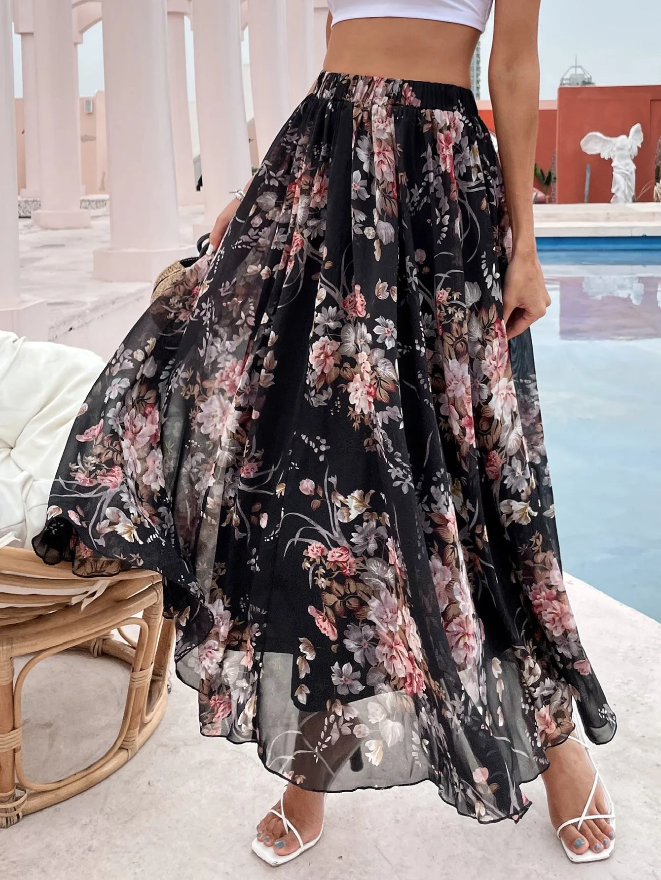 Boho Floral High Waist Maxi Women Skirt