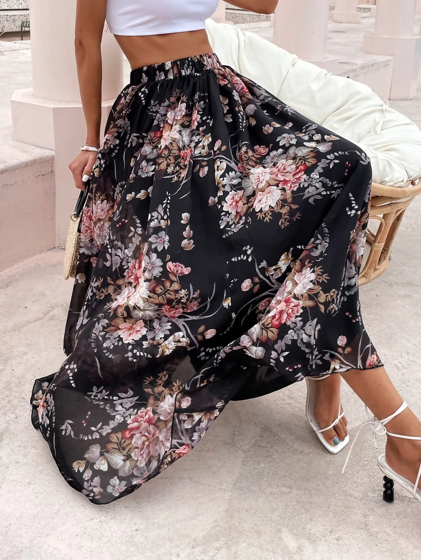 Boho Floral High Waist Maxi Women Skirt