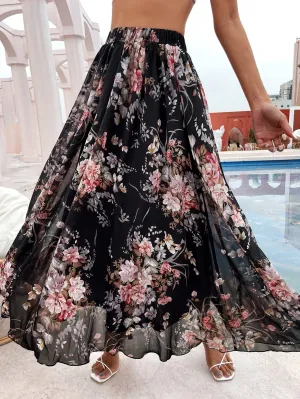 Boho Floral High Waist Maxi Women Skirt