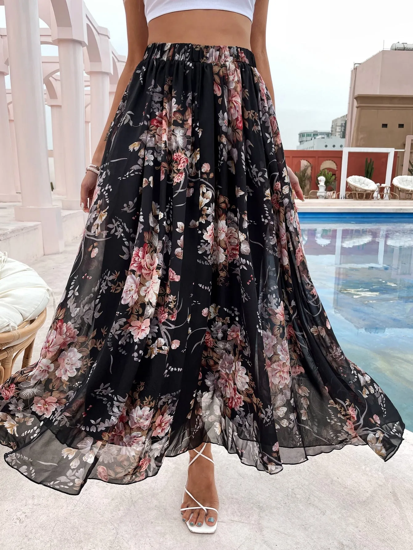 Boho Floral High Waist Maxi Women Skirt