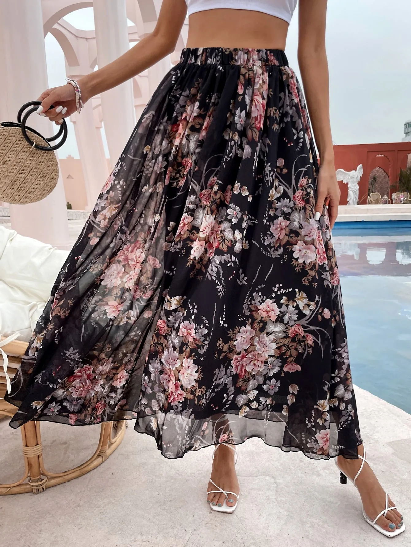 Boho Floral High Waist Maxi Women Skirt