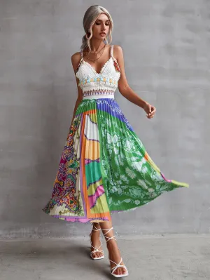 Boho Paisley Pleated High Waist Long Women Skirt