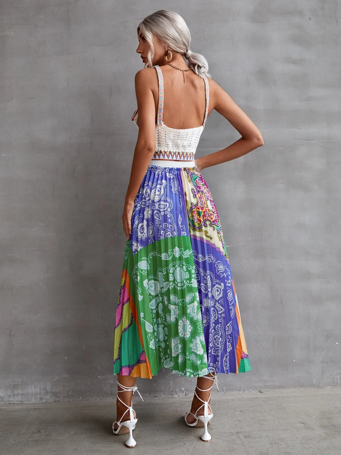 Boho Paisley Pleated High Waist Long Women Skirt