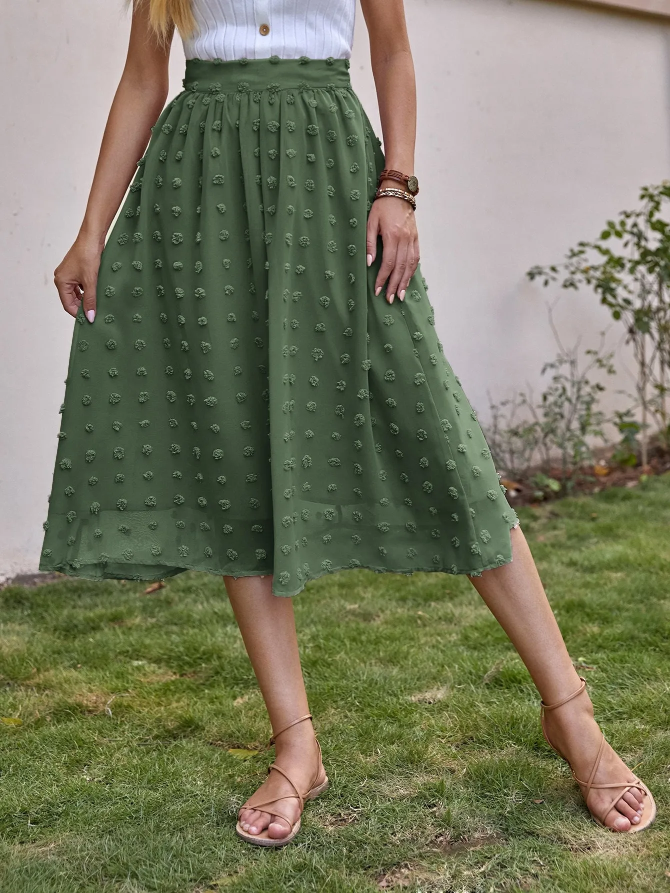 Boho Plain High Waist Midi Women Skirt