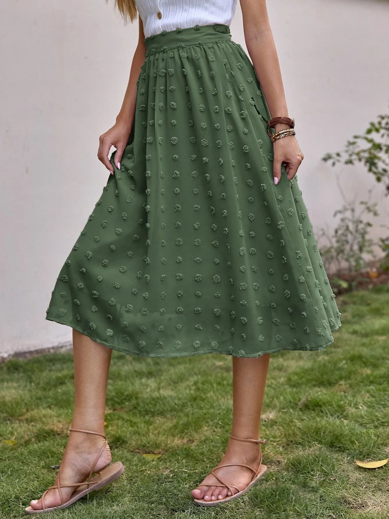 Boho Plain High Waist Midi Women Skirt