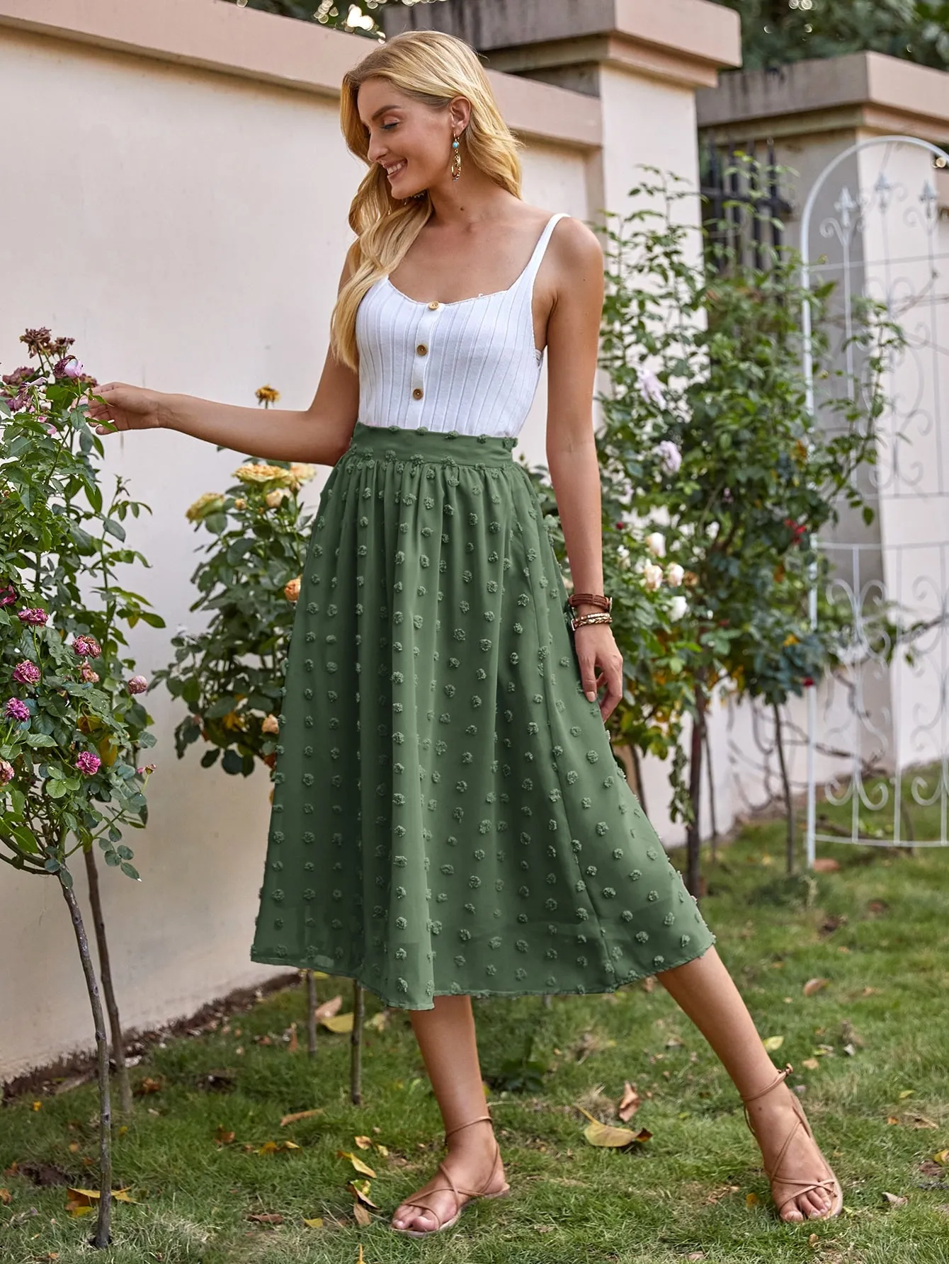 Boho Plain High Waist Midi Women Skirt