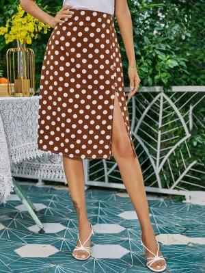 Boho Polka Dot Split Thigh High Waist Midi Women Skirt