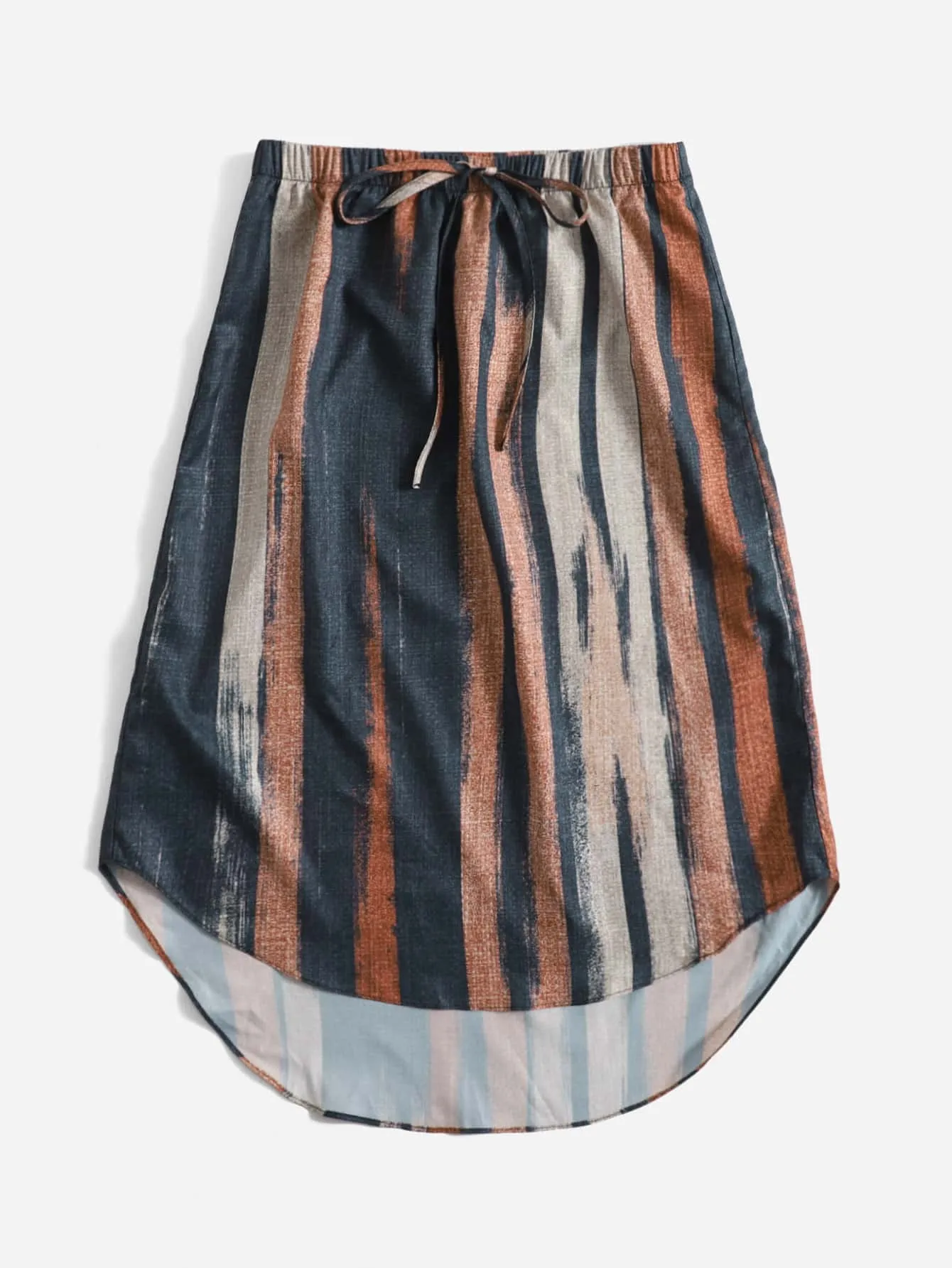 Boho Striped High Low Natural Short Women Skirt