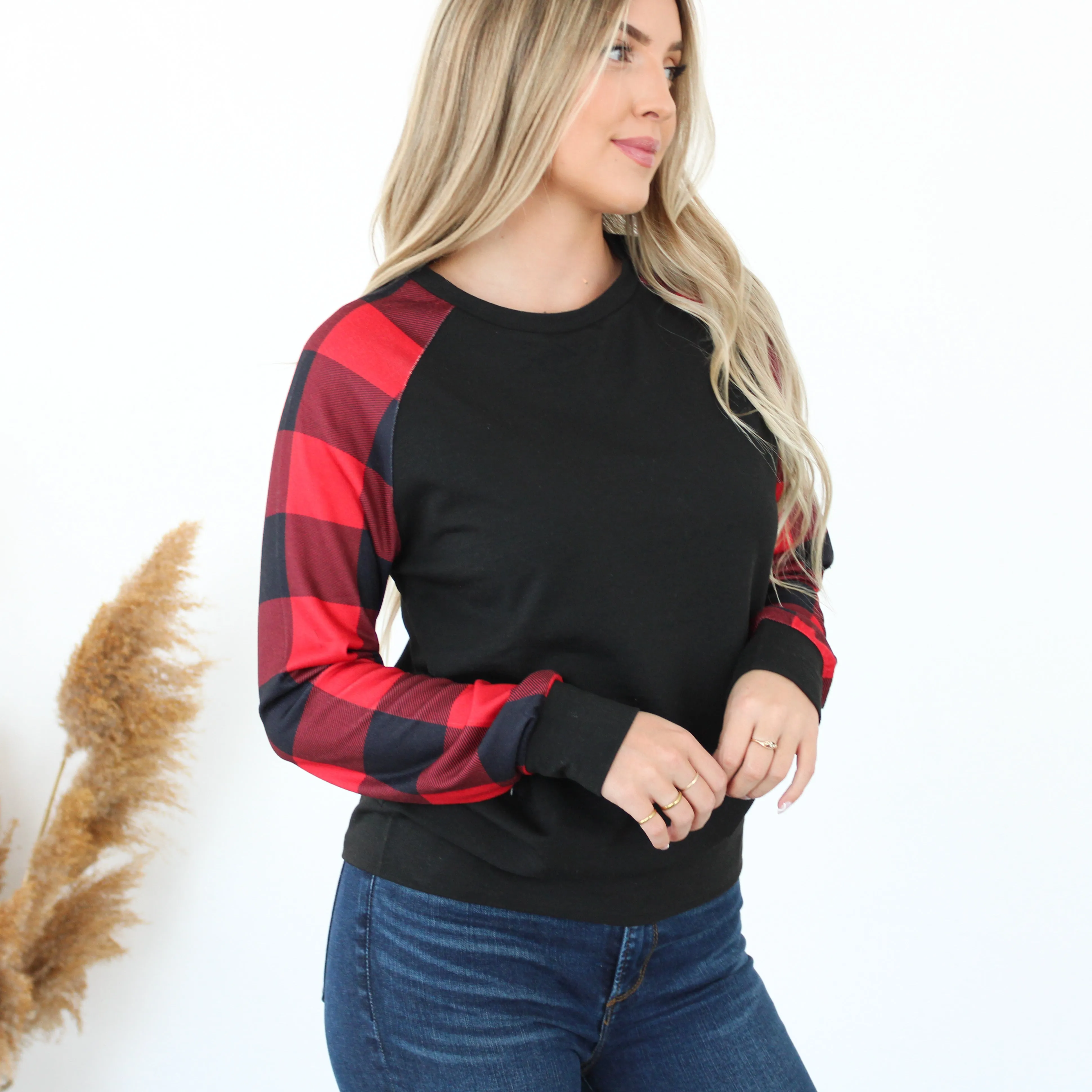 Buffalo Plaid Sleeve Top