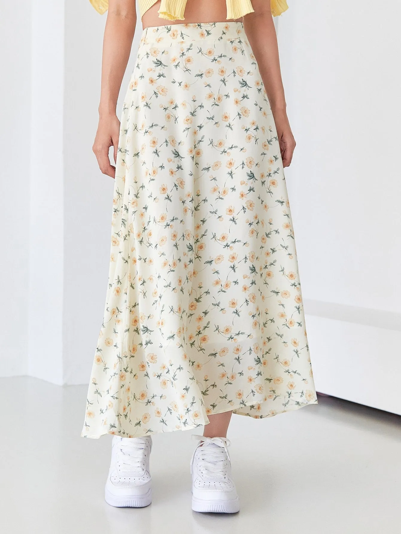 Casual All Over Print High Waist Long Women Skirts