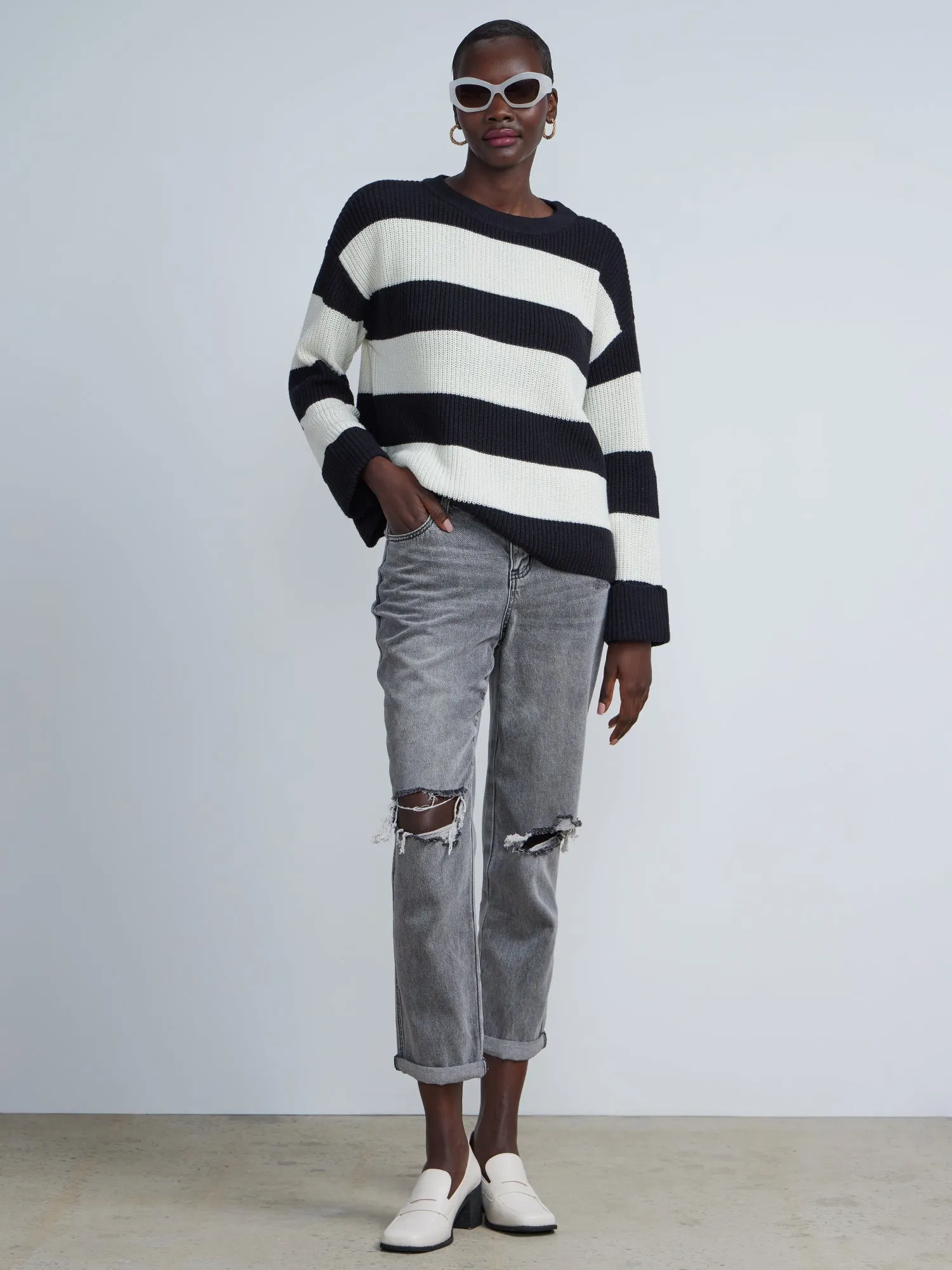 Crew Neck Striped Pullover