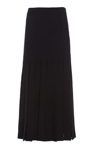 Debutante Knit Pleated Maxi Skirt in Black Merino Wool