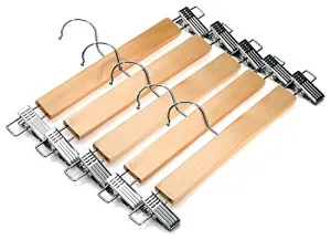 Decor Hut Wooden Skirt/pants Hangers with Swivel Hook Strong Durable Material Silver Clips Wont Snag Clothing Soft Finished Wood Natural Wood Color (5)