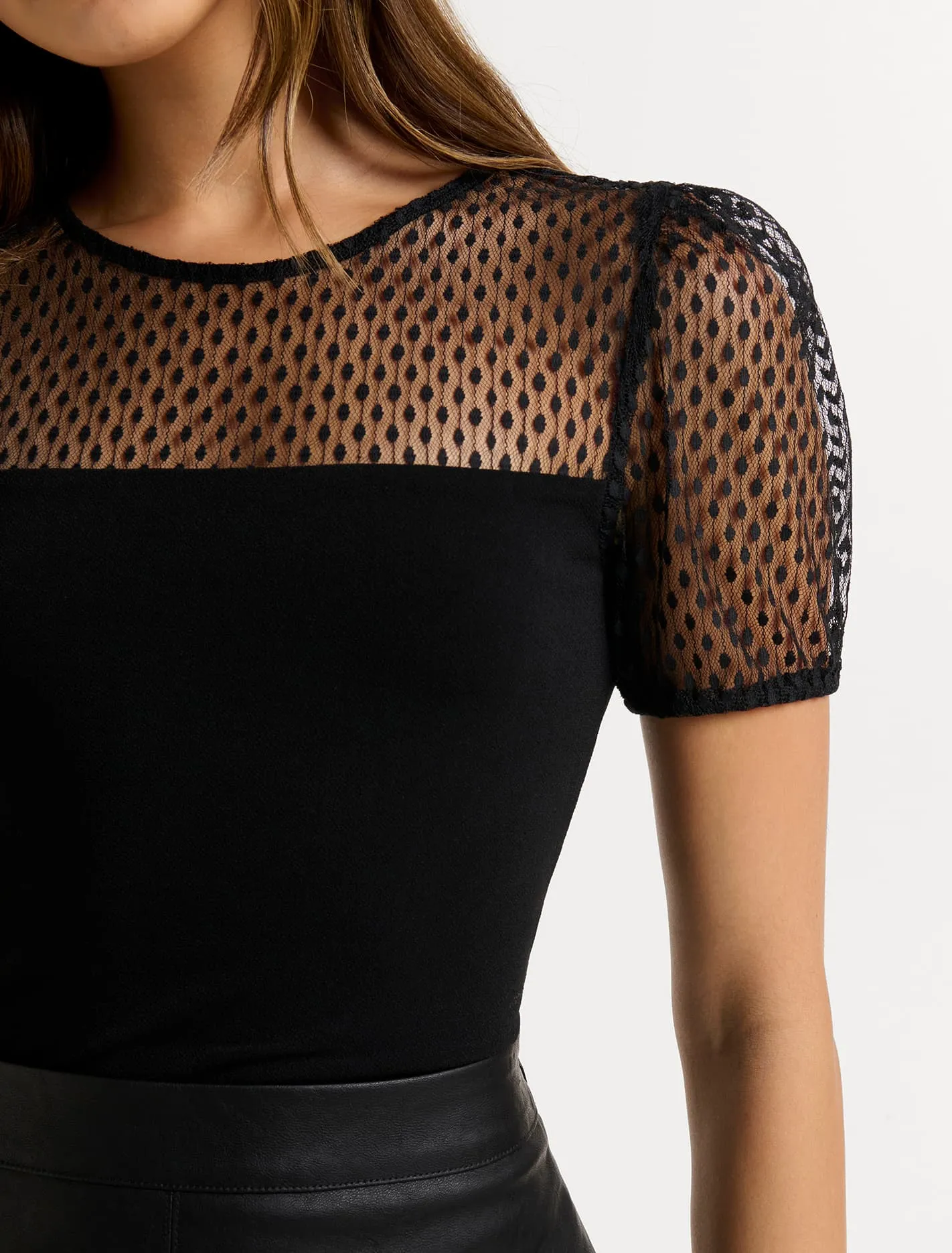 Dixie Dobby Mesh Puff Sleeve Top