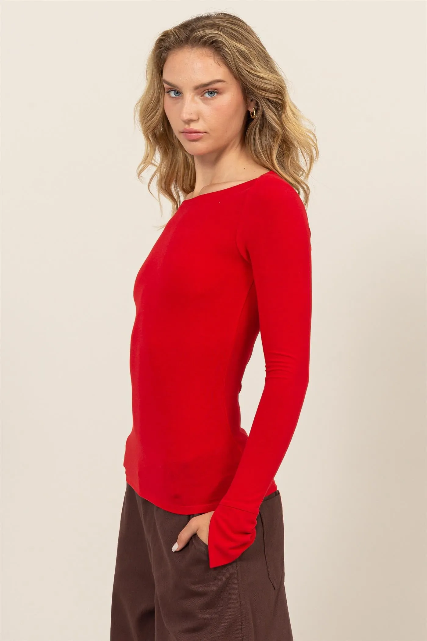 DZ24E806-BOAT NECK LONG SLEEVE TOP