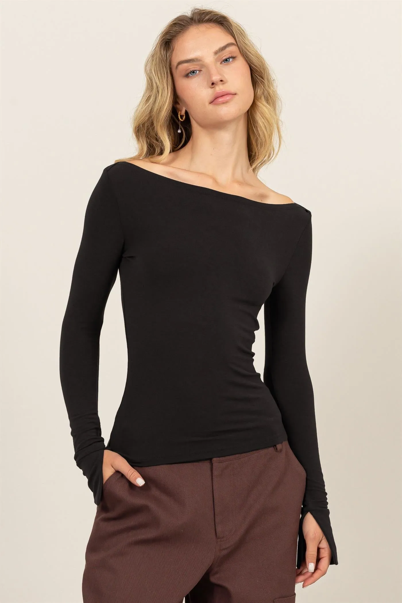 DZ24E806-BOAT NECK LONG SLEEVE TOP