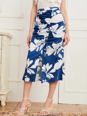 Elegant Floral Zipper High Waist Midi Women Skirt