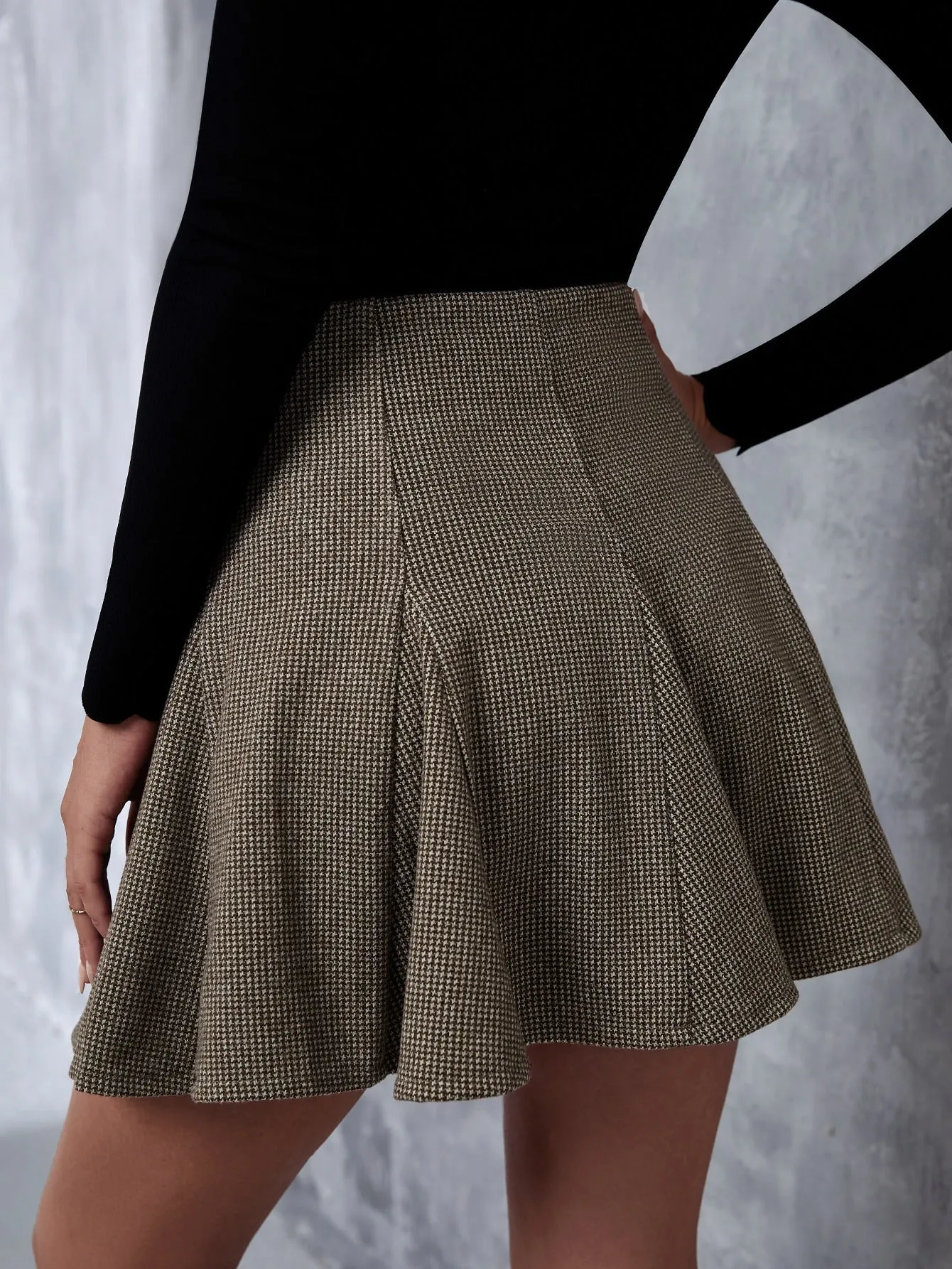 Elegant Houndstooth Pleated High Waist Short Women Skirt