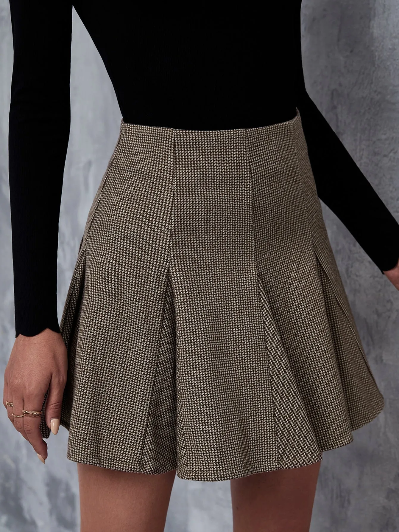 Elegant Houndstooth Pleated High Waist Short Women Skirt