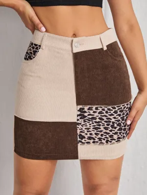 Elegant Leopard Zipper Natural Mini Women Skirt