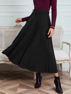 Elegant Plain Belted High Waist Long Women Skirts