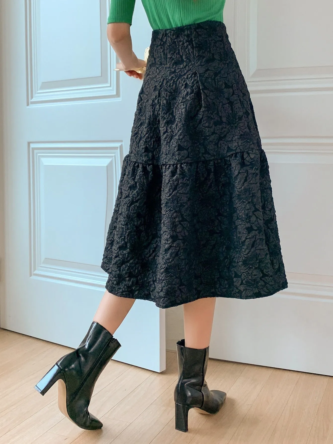 Elegant Plain High Waist Midi Women Skirt