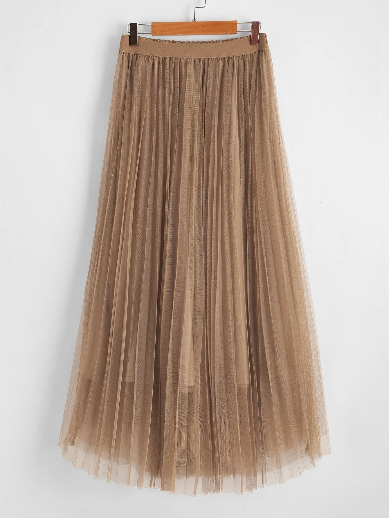 Elegant Plain Pleated Natural Long Women Skirt