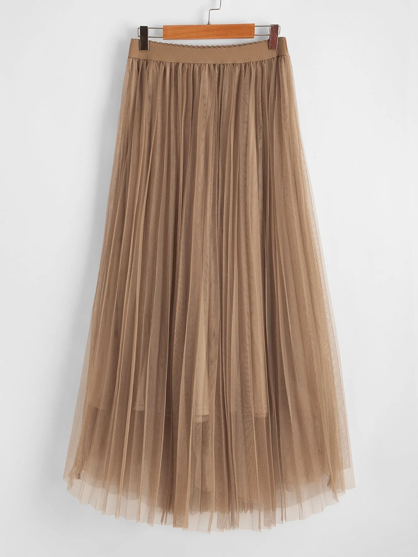 Elegant Plain Pleated Natural Long Women Skirt